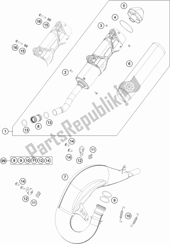 Todas las partes para Sistema De Escape de KTM 125 SX US 2017