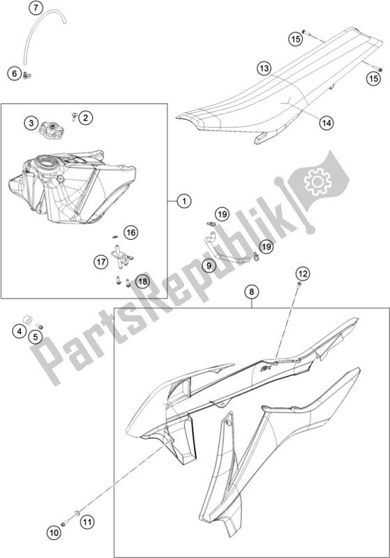 Alle onderdelen voor de Tank, Stoel, Deksel van de KTM 125 SX US 2017