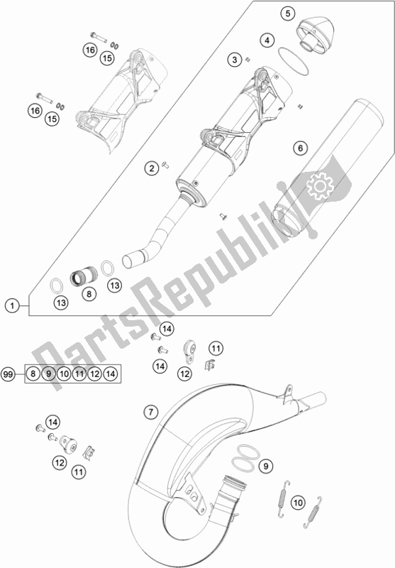 All parts for the Exhaust System of the KTM 125 SX US 2018