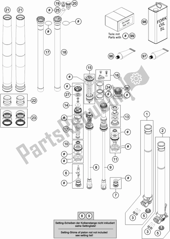 Alle onderdelen voor de Voorvork Gedemonteerd van de KTM 125 SX US 2018