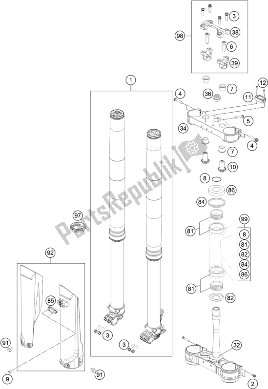 All parts for the Front Fork, Triple Clamp of the KTM 125 SX US 2018