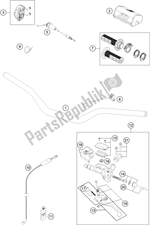 All parts for the Handlebar, Controls of the KTM 125 SX US 2018