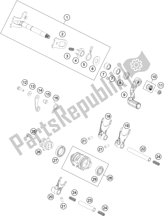 All parts for the Shifting Mechanism of the KTM 125 SX US 2018