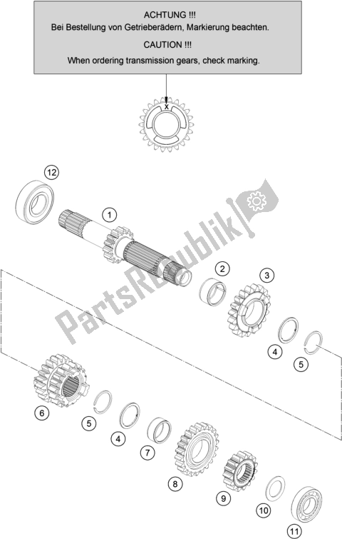 All parts for the Transmission I - Main Shaft of the KTM 125 SX US 2018