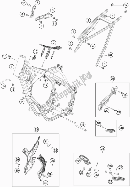 All parts for the Frame of the KTM 125 SX US 2019