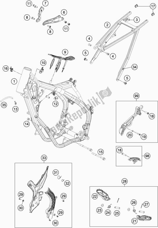 Tutte le parti per il Telaio del KTM 125 SX US 2019