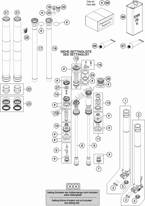 All parts for the Front Fork Disassembled of the KTM 125 SX US 2019