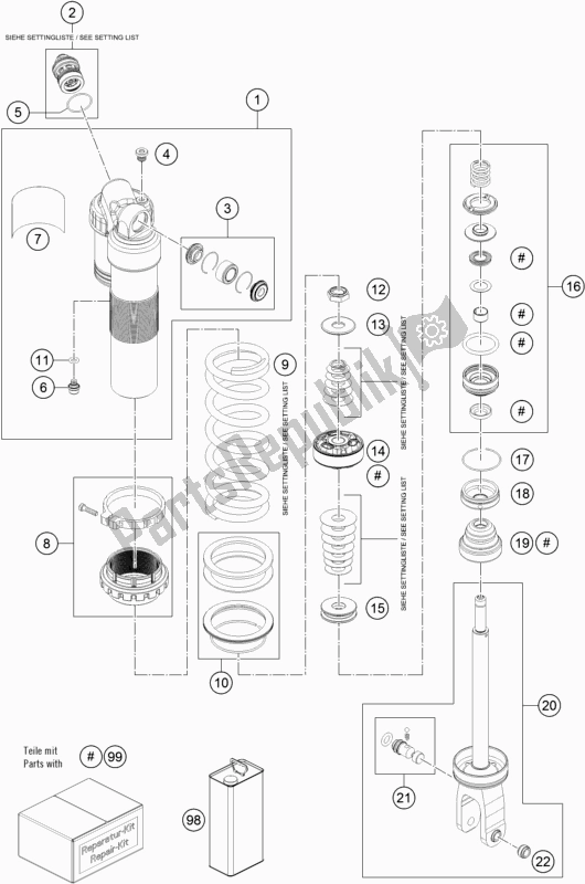 Tutte le parti per il Ammortizzatore Smontato del KTM 125 SX US 2019