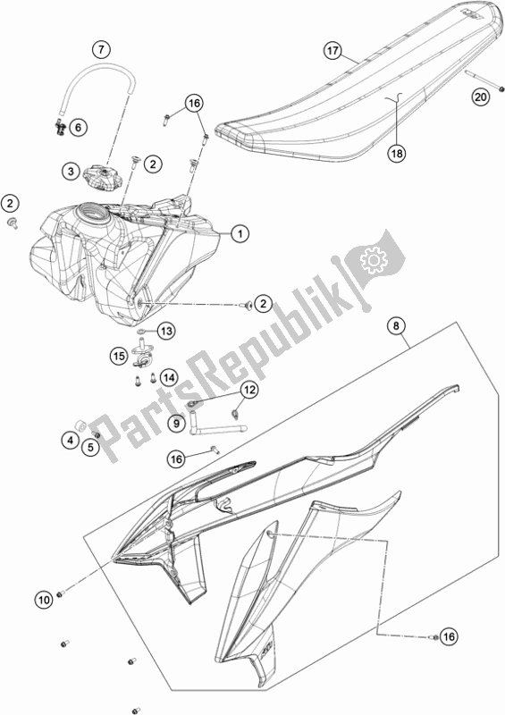 All parts for the Tank, Seat of the KTM 125 SX US 2019