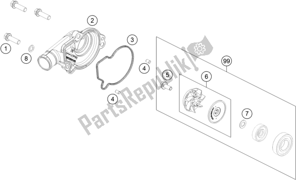 All parts for the Water Pump of the KTM 125 SX US 2019