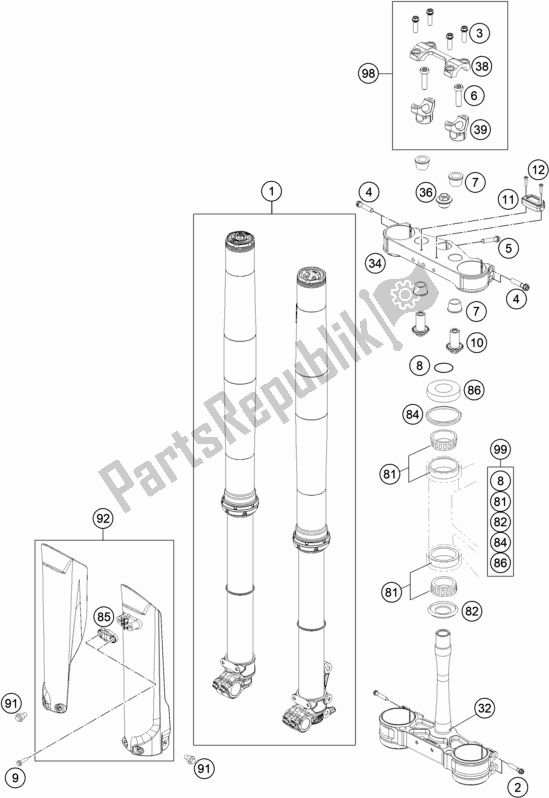 Todas las partes para Horquilla Delantera, Triple Abrazadera de KTM 125 SX US 2020