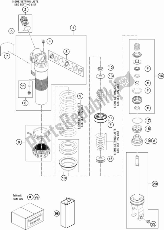 Todas as partes de Amortecedor Desmontado do KTM 125 SX US 2020