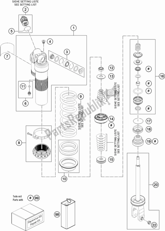 Todas as partes de Amortecedor Desmontado do KTM 125 SX US 2020