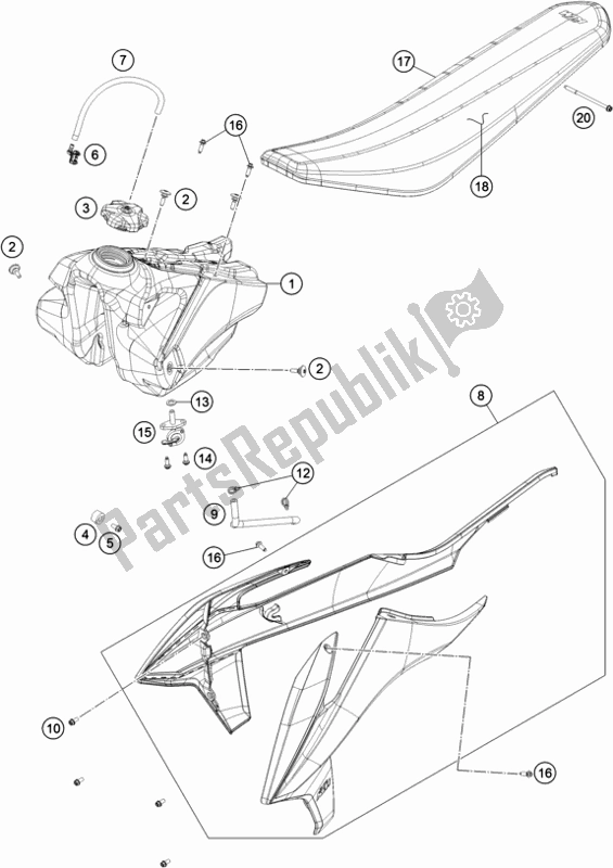 Alle onderdelen voor de Tank, Stoel van de KTM 125 SX US 2020