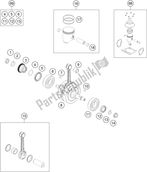 All parts for the Crankshaft, Piston of the KTM 125 XC-W EU 2017