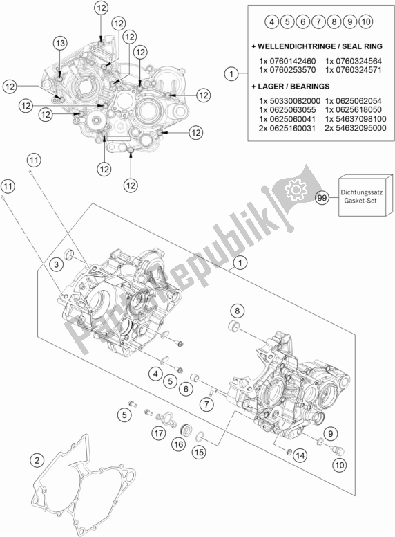 All parts for the Engine Case of the KTM 125 XC-W EU 2017