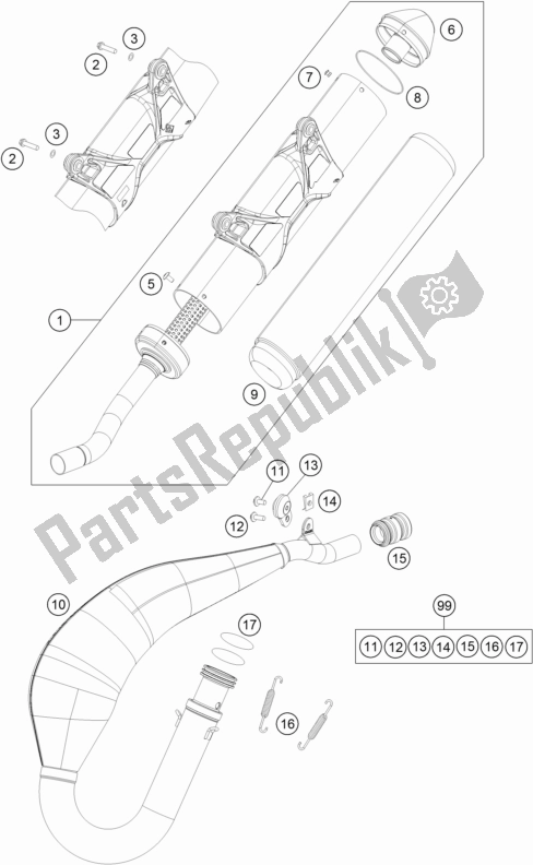 All parts for the Exhaust System of the KTM 125 XC-W EU 2017