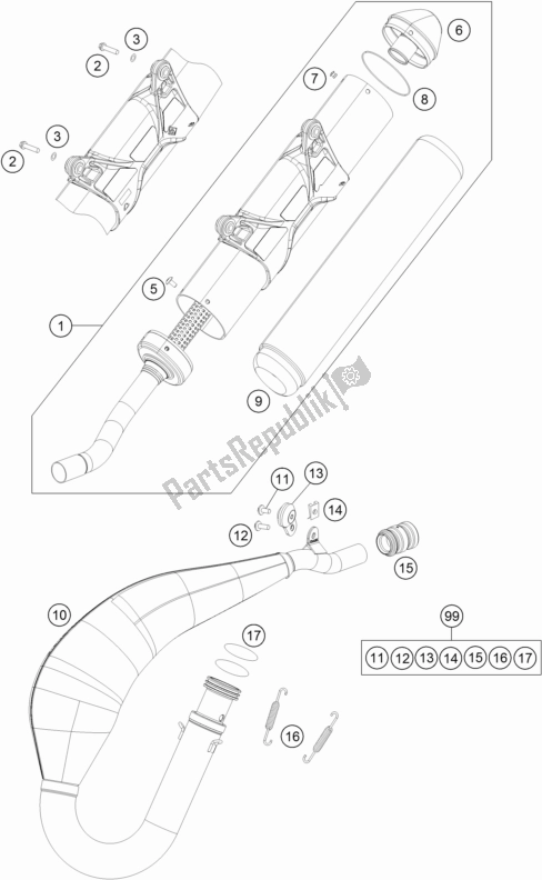 All parts for the Exhaust System of the KTM 125 XC-W EU 2017