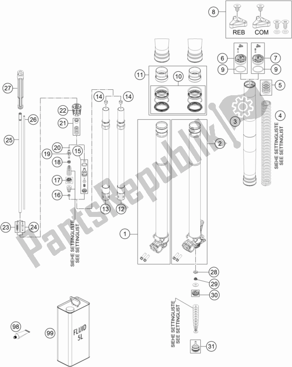 All parts for the Front Fork Disassembled of the KTM 125 XC-W EU 2017