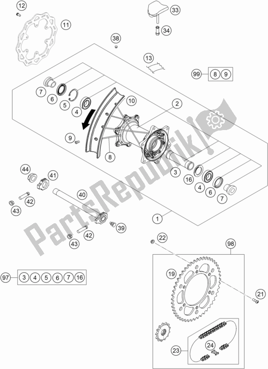 Toutes les pièces pour le Roue Arrière du KTM 125 XC-W EU 2017