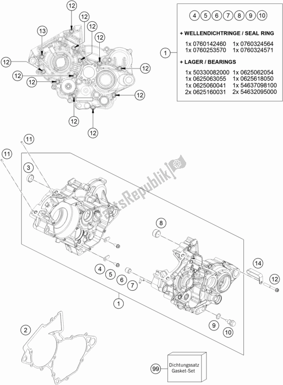 All parts for the Engine Case of the KTM 125 XC-W EU 2018