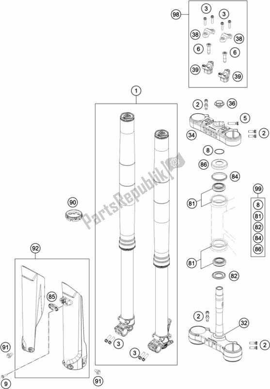 All parts for the Front Fork, Triple Clamp of the KTM 125 XC-W EU 2018