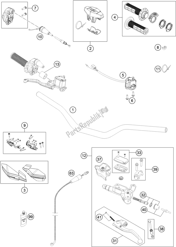 All parts for the Handlebar, Controls of the KTM 125 XC-W EU 2018