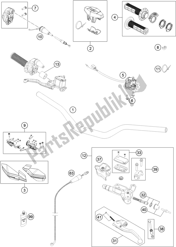 Tutte le parti per il Manubrio, Comandi del KTM 125 XC-W EU 2018