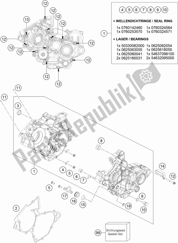 All parts for the Engine Case of the KTM 125 XC-W EU 2019