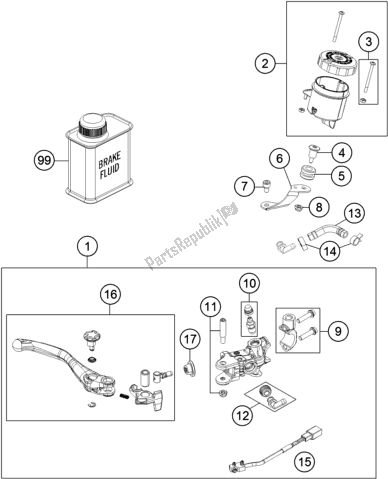 Todas as partes de Front Brake Control do KTM 1290 S Adventure S,silver 2019