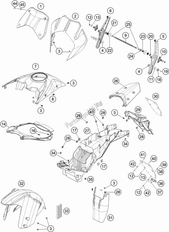 Todas as partes de Máscara, Pára-lamas do KTM 1290 S Adventure S,silver 2019