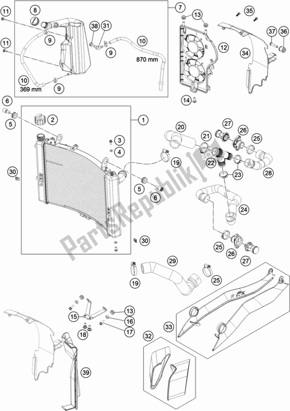 Tutte le parti per il Sistema Di Raffreddamento del KTM 1290 Super ADV. S Black 17 2017