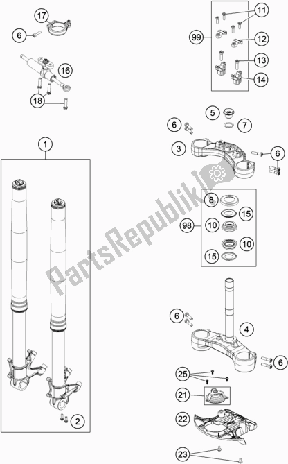 All parts for the Front Fork, Triple Clamp of the KTM 1290 Super ADV. S Black 17 2017