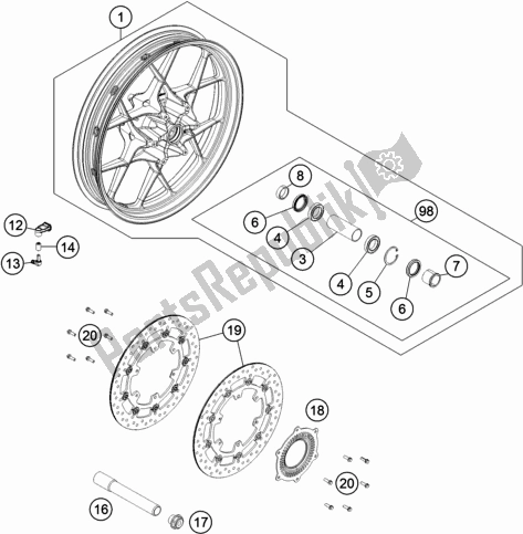 All parts for the Front Wheel of the KTM 1290 Super ADV. S Black 17 2017