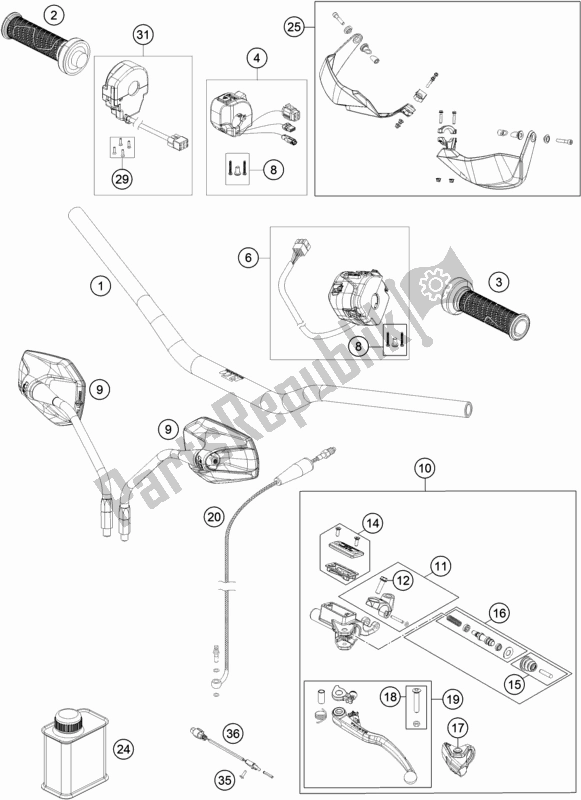 All parts for the Handlebar, Controls of the KTM 1290 Super ADV. S Black 17 2017