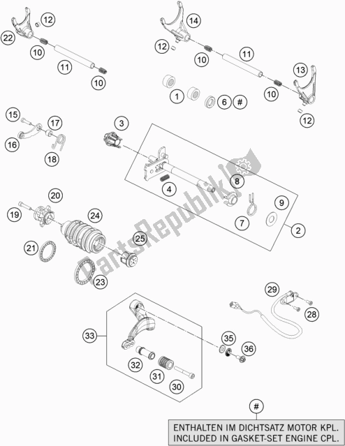 All parts for the Shifting Mechanism of the KTM 1290 Super ADV. S Black 17 2017