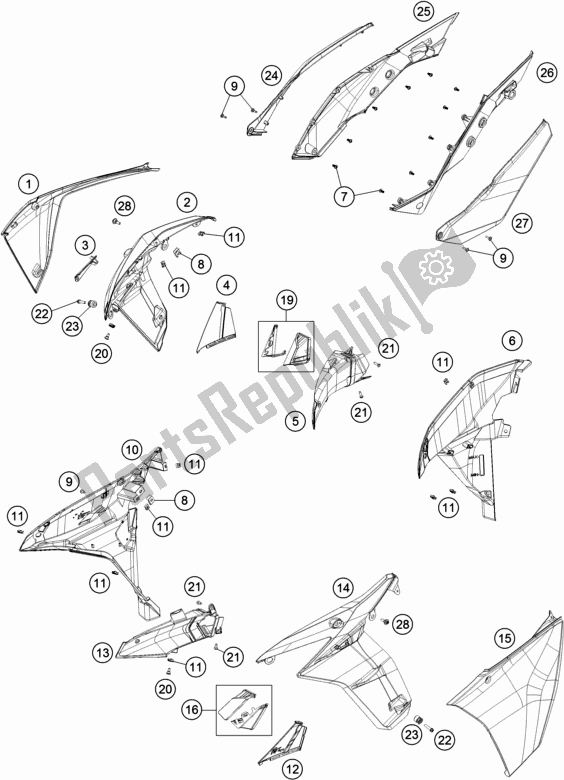 All parts for the Side Trim of the KTM 1290 Super ADV. S Black 17 2017