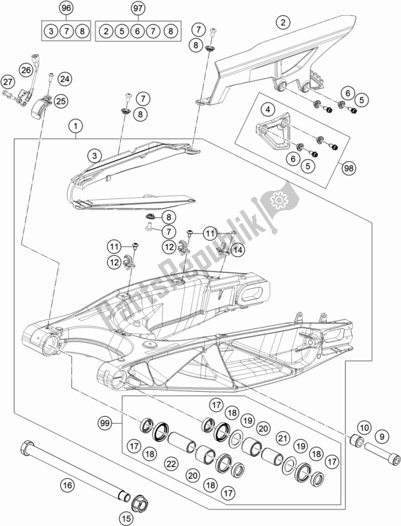 All parts for the Swing Arm of the KTM 1290 Super ADV. S Black 17 2017