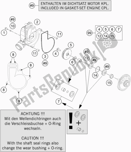 All parts for the Water Pump of the KTM 1290 Super ADV. S Black 17 2017