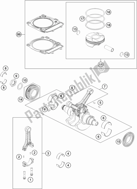 All parts for the Crankshaft, Piston of the KTM 1290 Super ADV. S Orange 17 2017