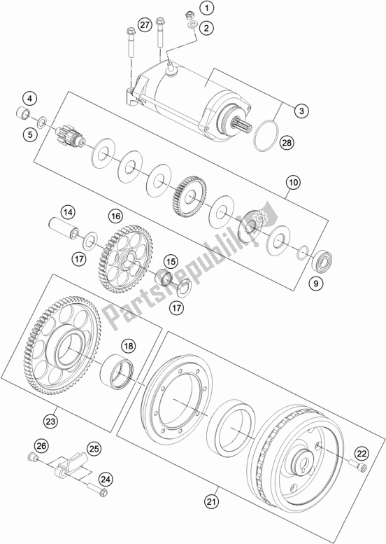 Todas las partes para Arrancador Eléctrico de KTM 1290 Super ADV. S Orange 17 2017