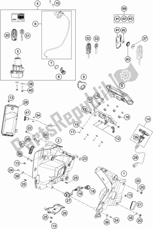 All parts for the Instruments / Lock System of the KTM 1290 Super Adventure R EU 2018