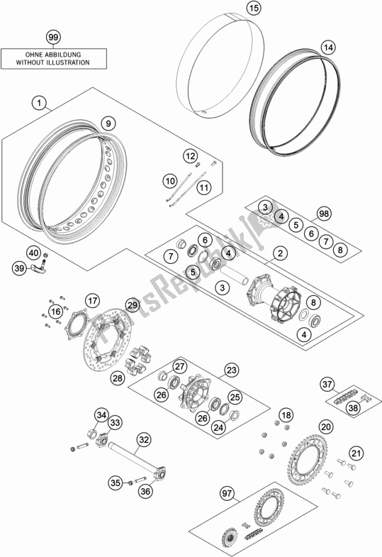 Tutte le parti per il Ruota Posteriore del KTM 1290 Super Adventure R EU 2018