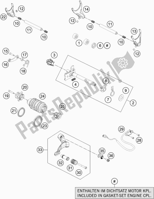 All parts for the Shifting Mechanism of the KTM 1290 Super Adventure R EU 2018