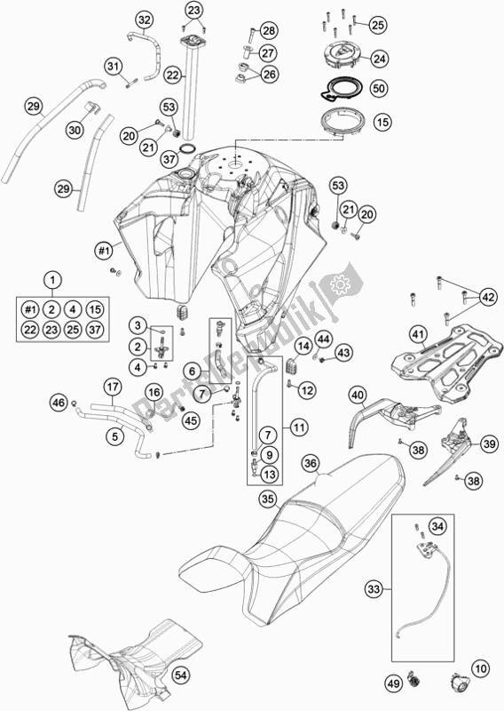 All parts for the Tank, Seat of the KTM 1290 Super Adventure R EU 2018