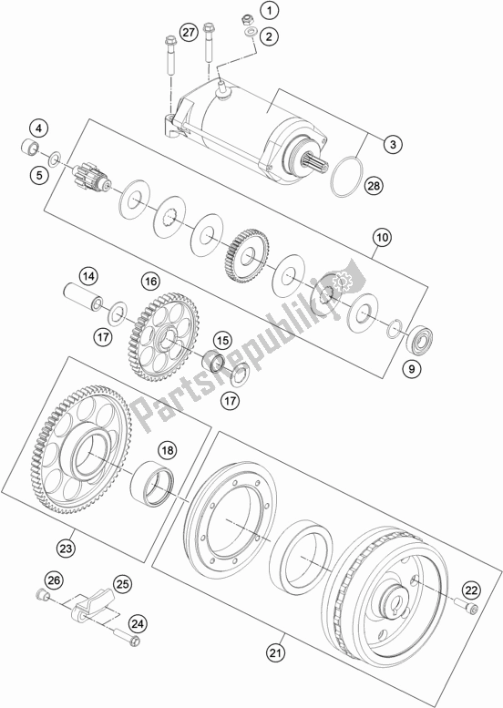 All parts for the Electric Starter of the KTM 1290 Super Adventure R EU 2019