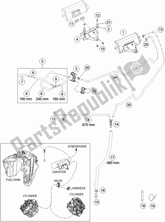 Tutte le parti per il Contenitore Per Evaporazione del KTM 1290 Super Adventure R EU 2019