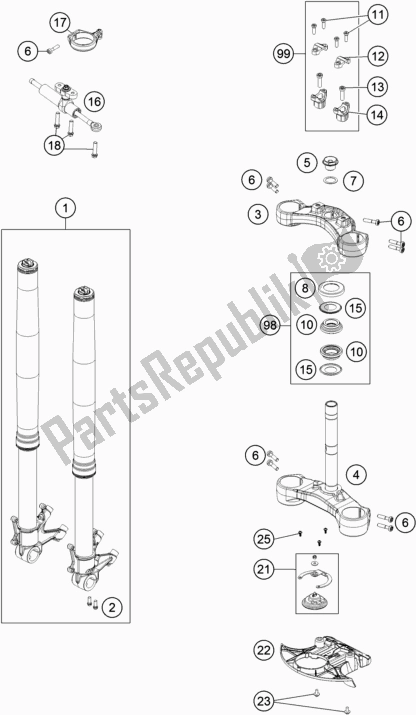 All parts for the Front Fork, Triple Clamp of the KTM 1290 Super Adventure R EU 2019