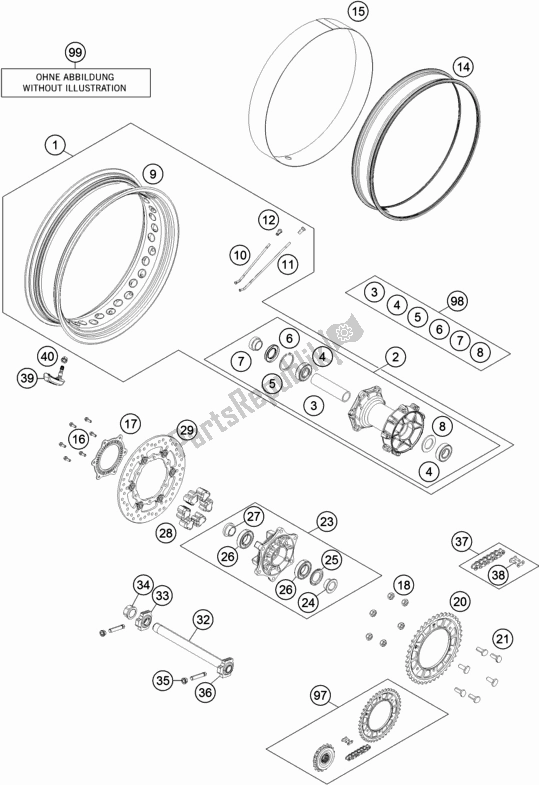 Tutte le parti per il Ruota Posteriore del KTM 1290 Super Adventure R EU 2019