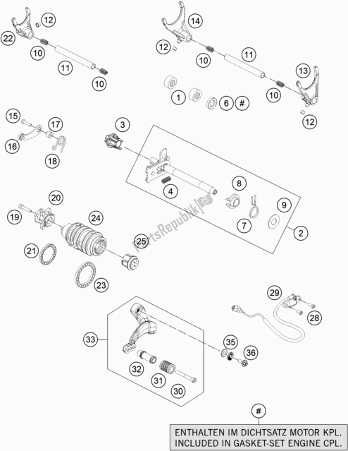 All parts for the Shifting Mechanism of the KTM 1290 Super Adventure R EU 2019